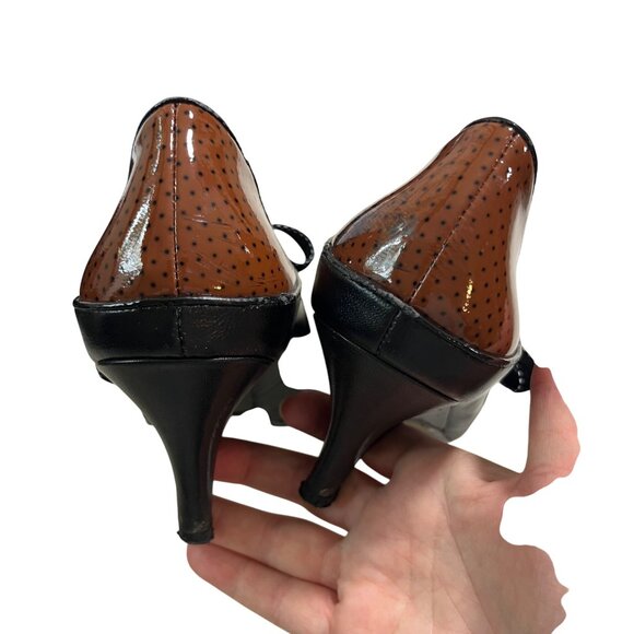 Poetic License heels women's 7 black brown leather bow tie - Picture 9 of 13